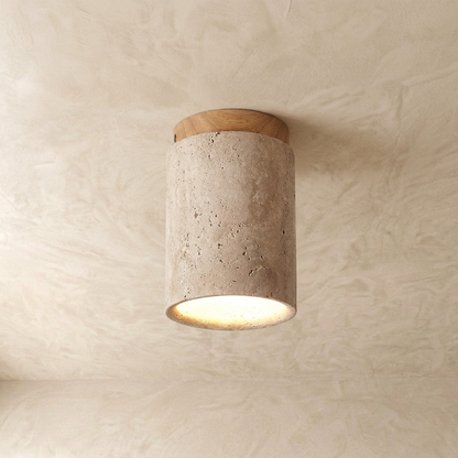 Natural Travertine Stone Cylinder Ceiling Light