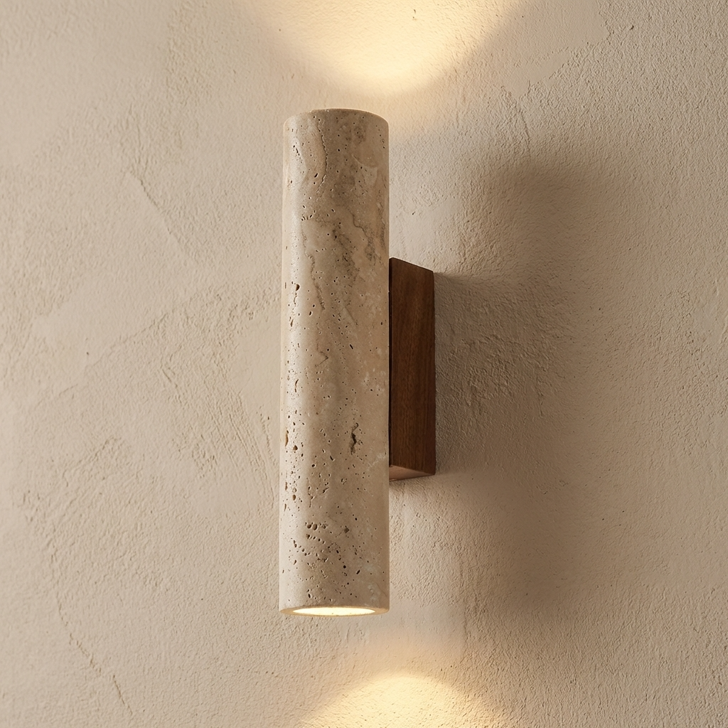 Natural Travertine Stone Cylinder Sconce Wall Light