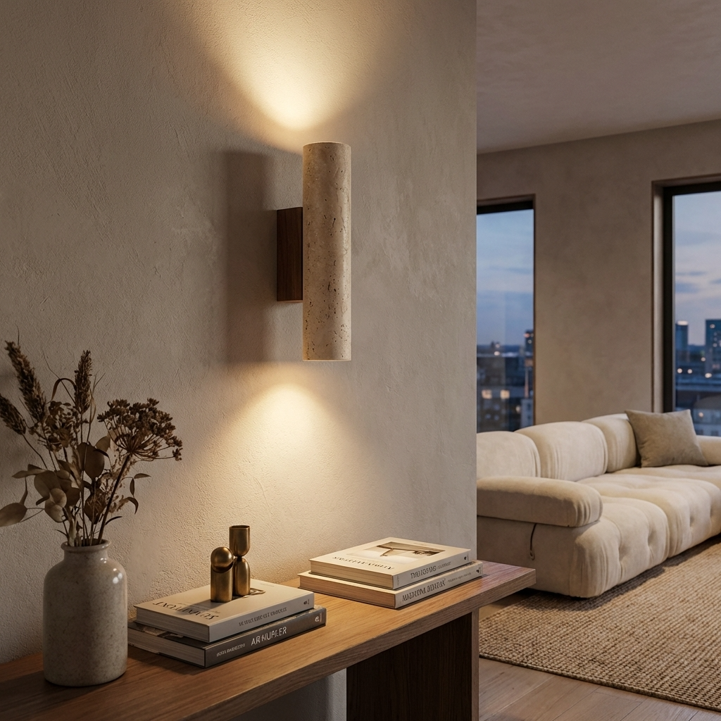 Natural Travertine Stone Cylinder Sconce Wall Light