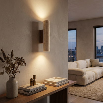 Natural Travertine Stone Cylinder Sconce Wall Light