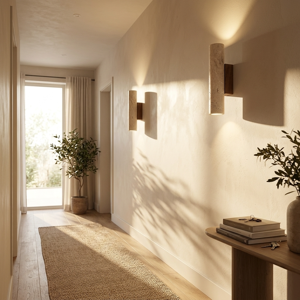 Natural Travertine Stone Cylinder Sconce Wall Light