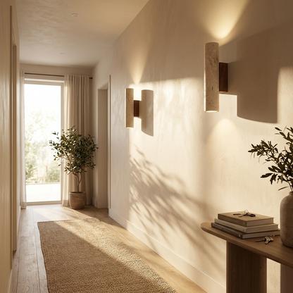 Natural Travertine Stone Cylinder Sconce Wall Light
