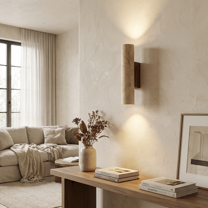 Natural Travertine Stone Cylinder Sconce Wall Light