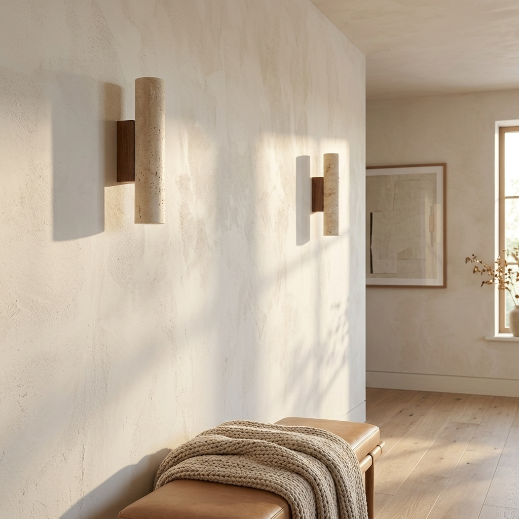 Natural Travertine Stone Cylinder Sconce Wall Light