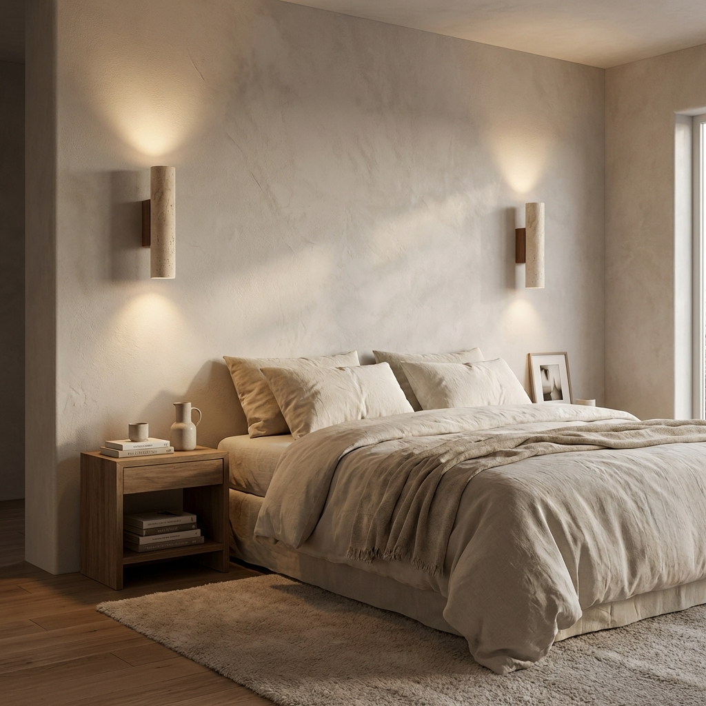 Natural Travertine Stone Cylinder Sconce Wall Light