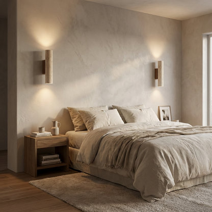 Natural Travertine Stone Cylinder Sconce Wall Light