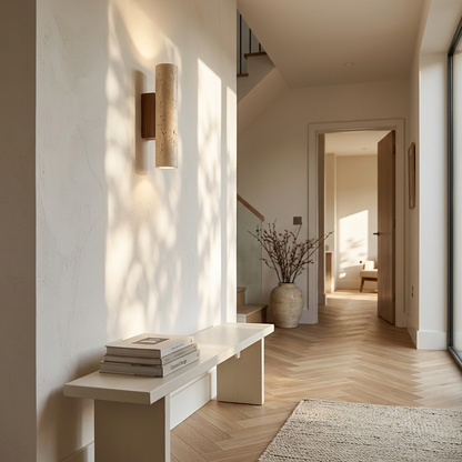 Natural Travertine Stone Cylinder Sconce Wall Light