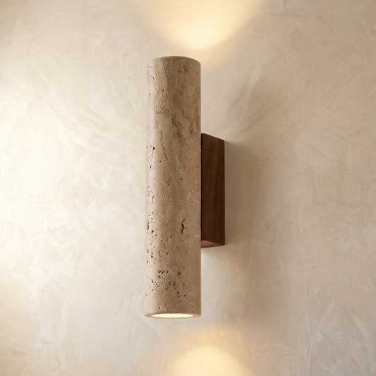 Natural Travertine Stone Cylinder Sconce Wall Light