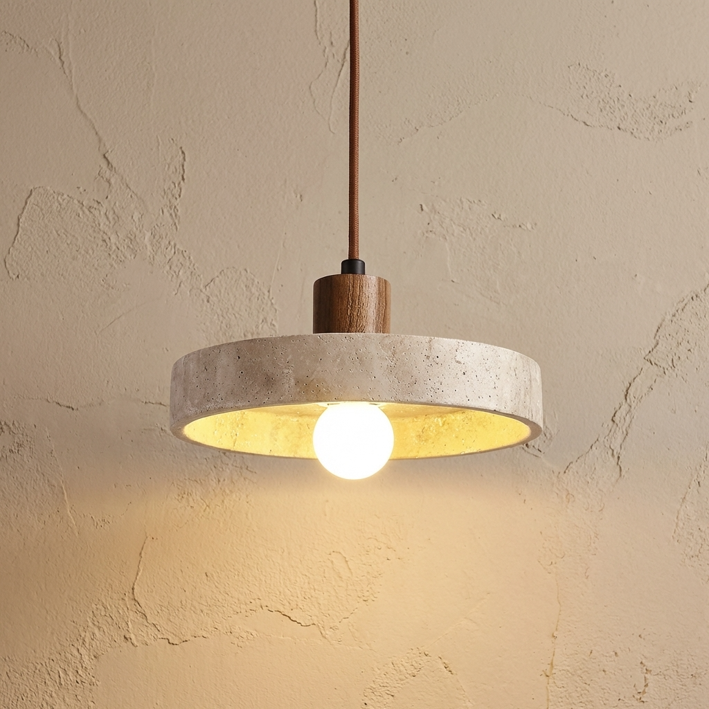 Natural Travertine Stone Disc Pendant Light