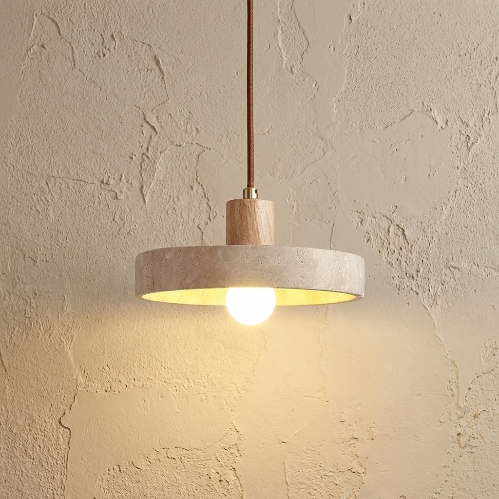 Natural Travertine Stone Disc Pendant Light
