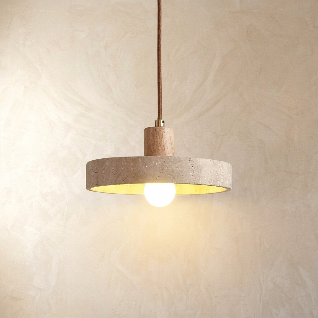 Natural Travertine Stone Disc Pendant Light