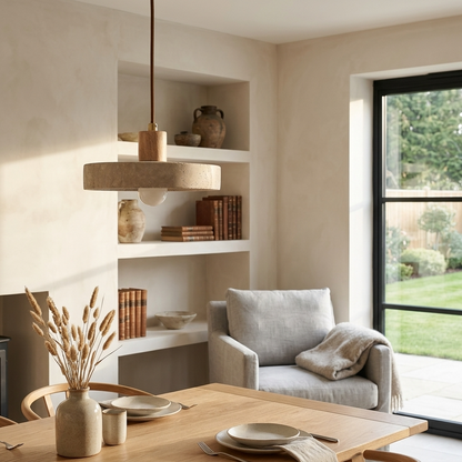 Natural Travertine Stone Disc Pendant Light