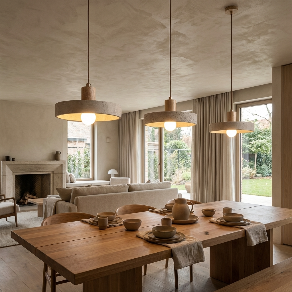 Natural Travertine Stone Disc Pendant Light