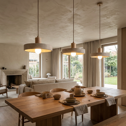 Natural Travertine Stone Disc Pendant Light