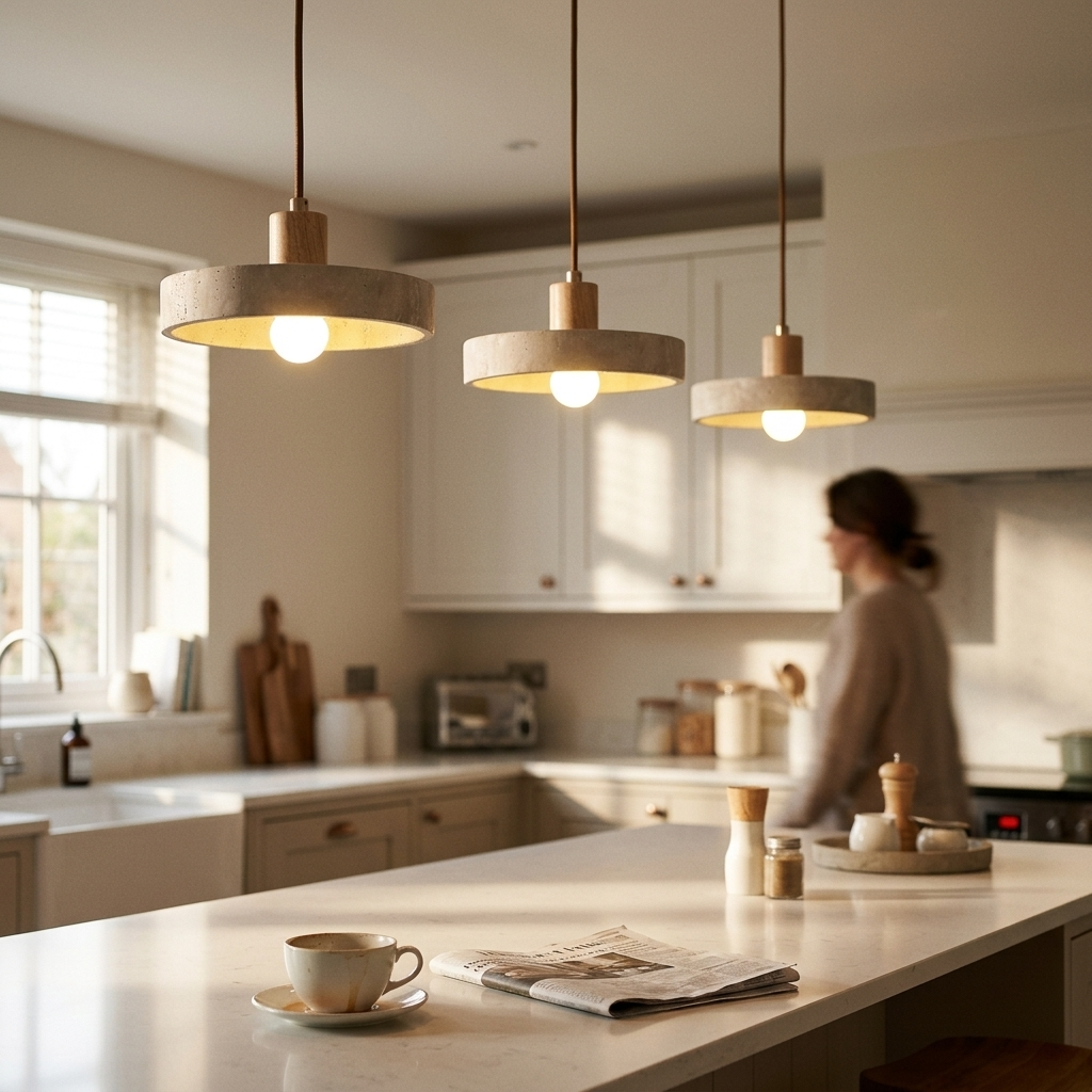 Natural Travertine Stone Disc Pendant Light