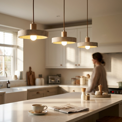 Natural Travertine Stone Disc Pendant Light