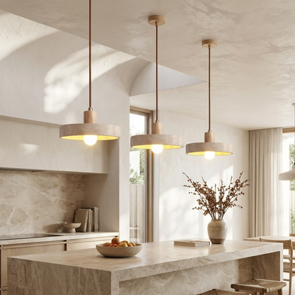 Natural Travertine Stone Disc Pendant Light
