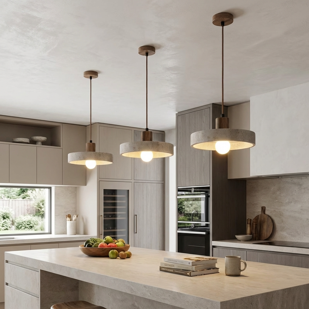 Natural Travertine Stone Disc Pendant Light