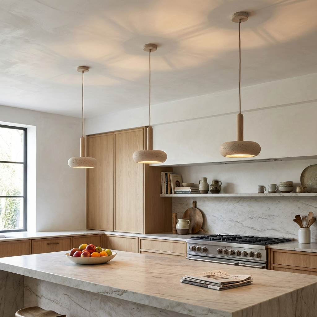 Natural Travertine Stone Dome Pendant Light