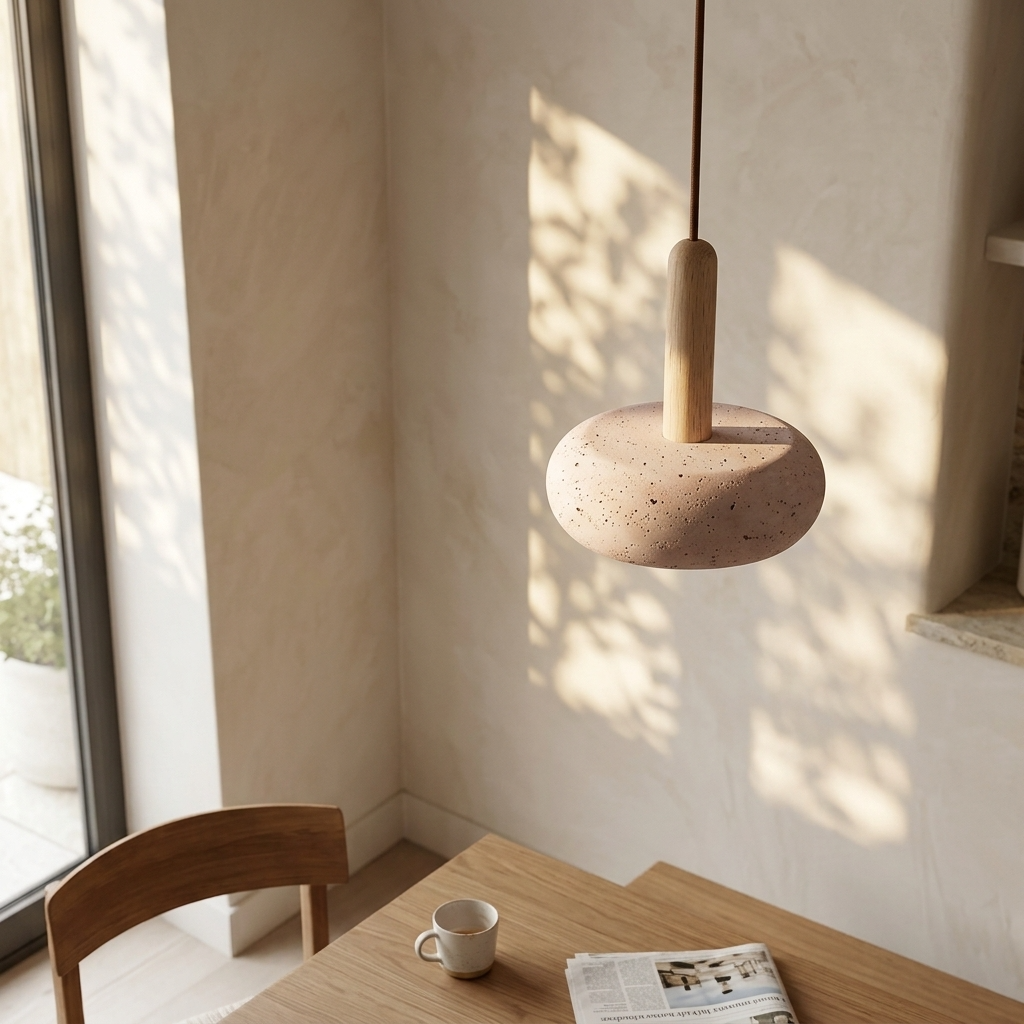 Natural Travertine Stone Dome Pendant Light