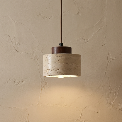 Natural Travertine Stone Drum Pendant Light