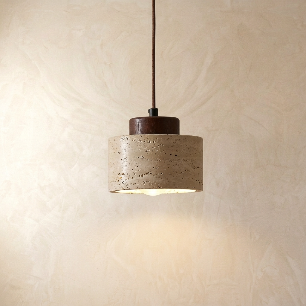 Natural Travertine Stone Drum Pendant Light