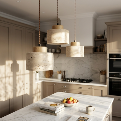 Natural Travertine Stone Drum Pendant Light