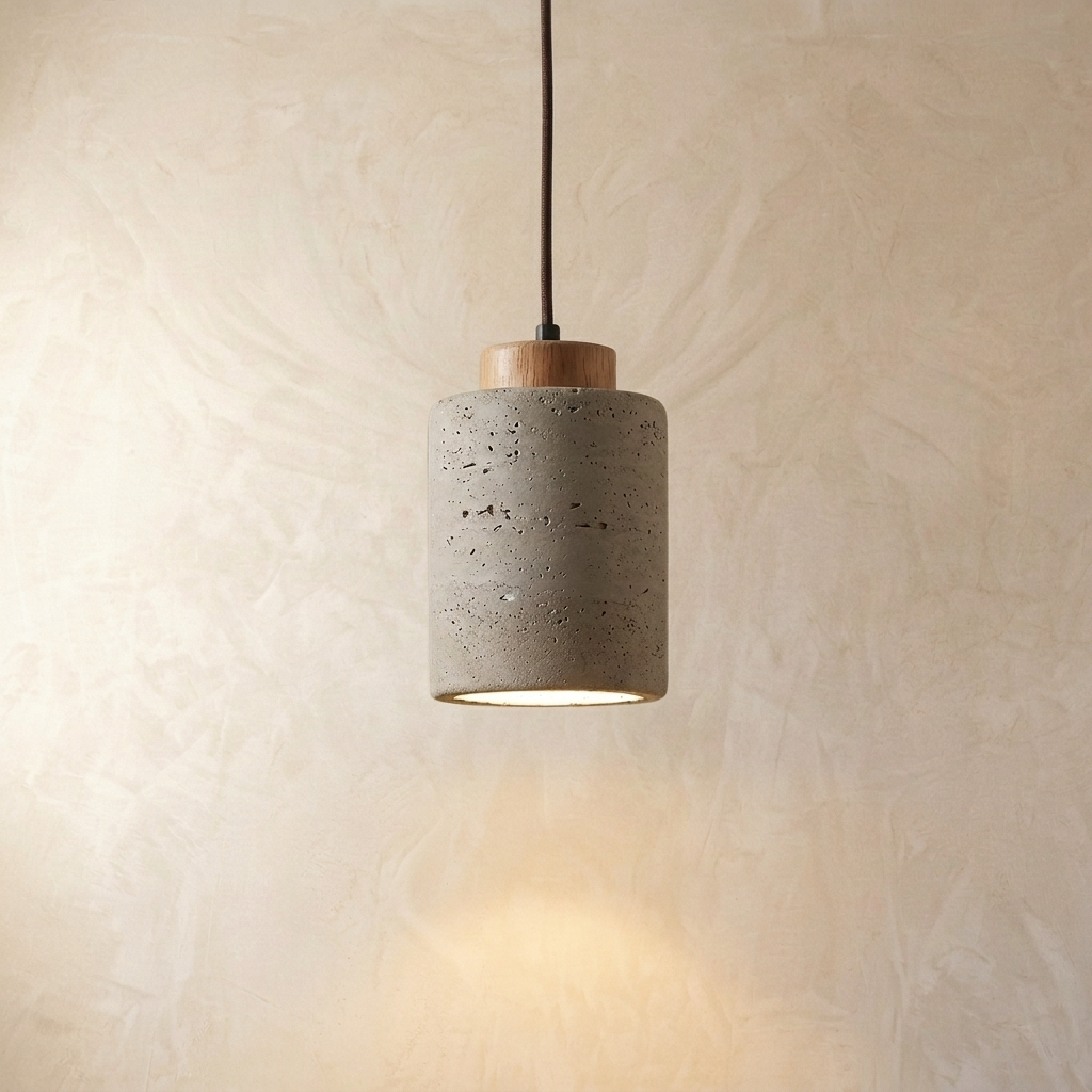 Natural Travertine Stone Drum Pendant Light