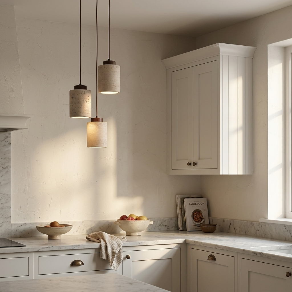 Natural Travertine Stone Drum Pendant Light