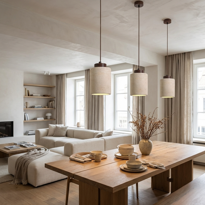Natural Travertine Stone Drum Pendant Light