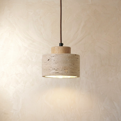Natural Travertine Stone Drum Pendant Light