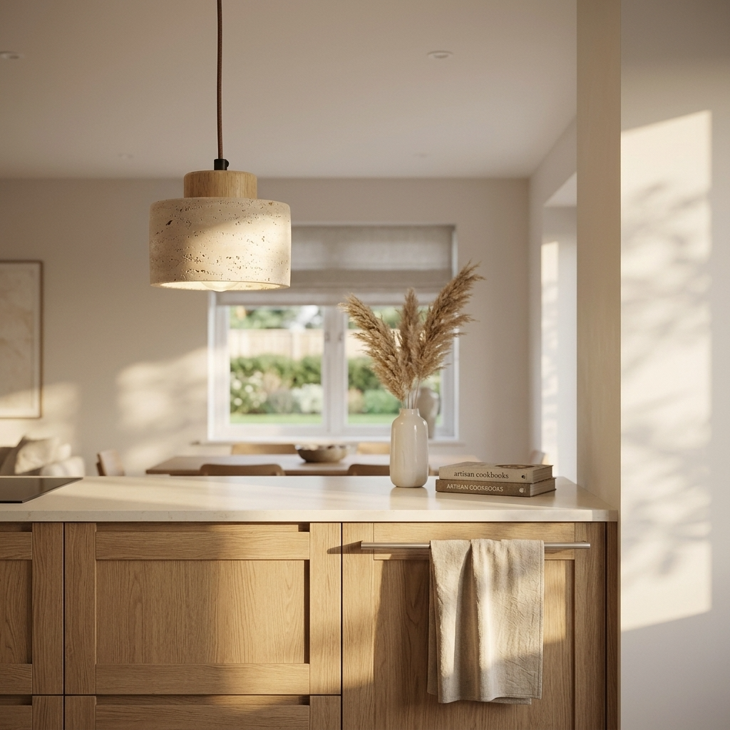 Natural Travertine Stone Drum Pendant Light