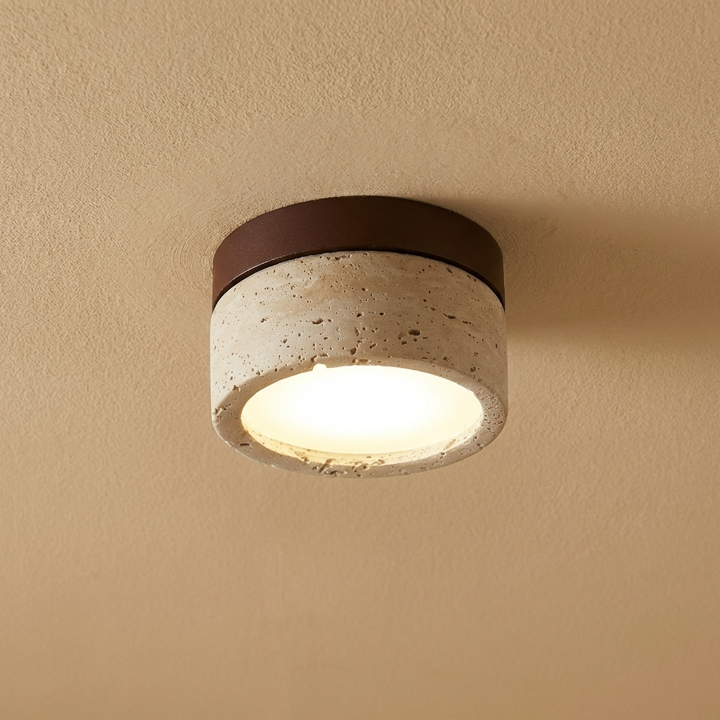 Natural Travertine Stone Flush Ceiling Light