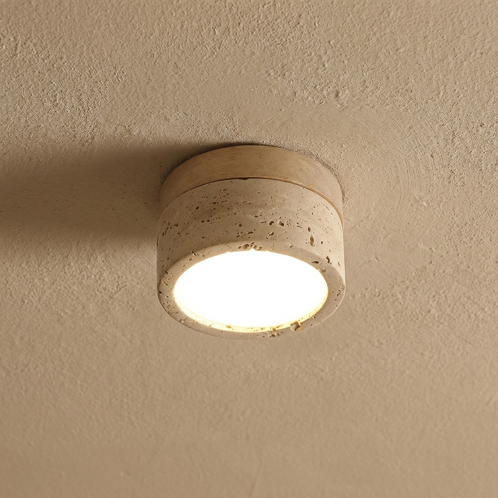 Natural Travertine Stone Flush Ceiling Light