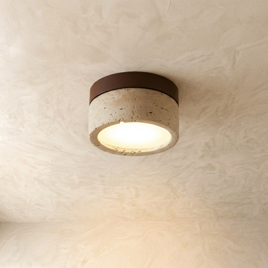 Natural Travertine Stone Flush Ceiling Light