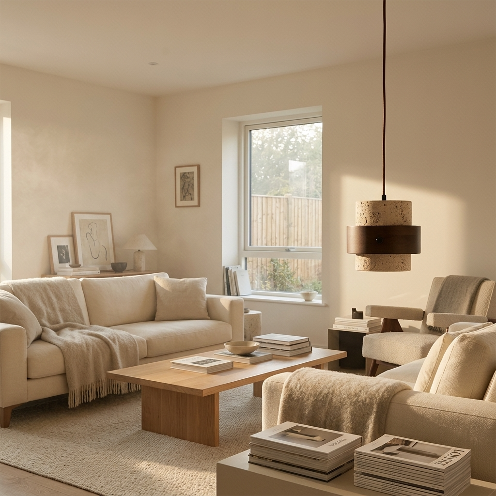 Natural Travertine Stone Layered Cylinder Pendant Light