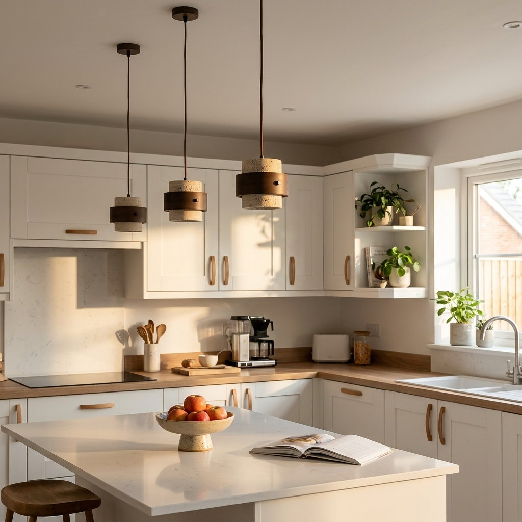 Natural Travertine Stone Layered Cylinder Pendant Light