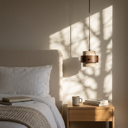 Natural Travertine Stone Layered Cylinder Pendant Light
