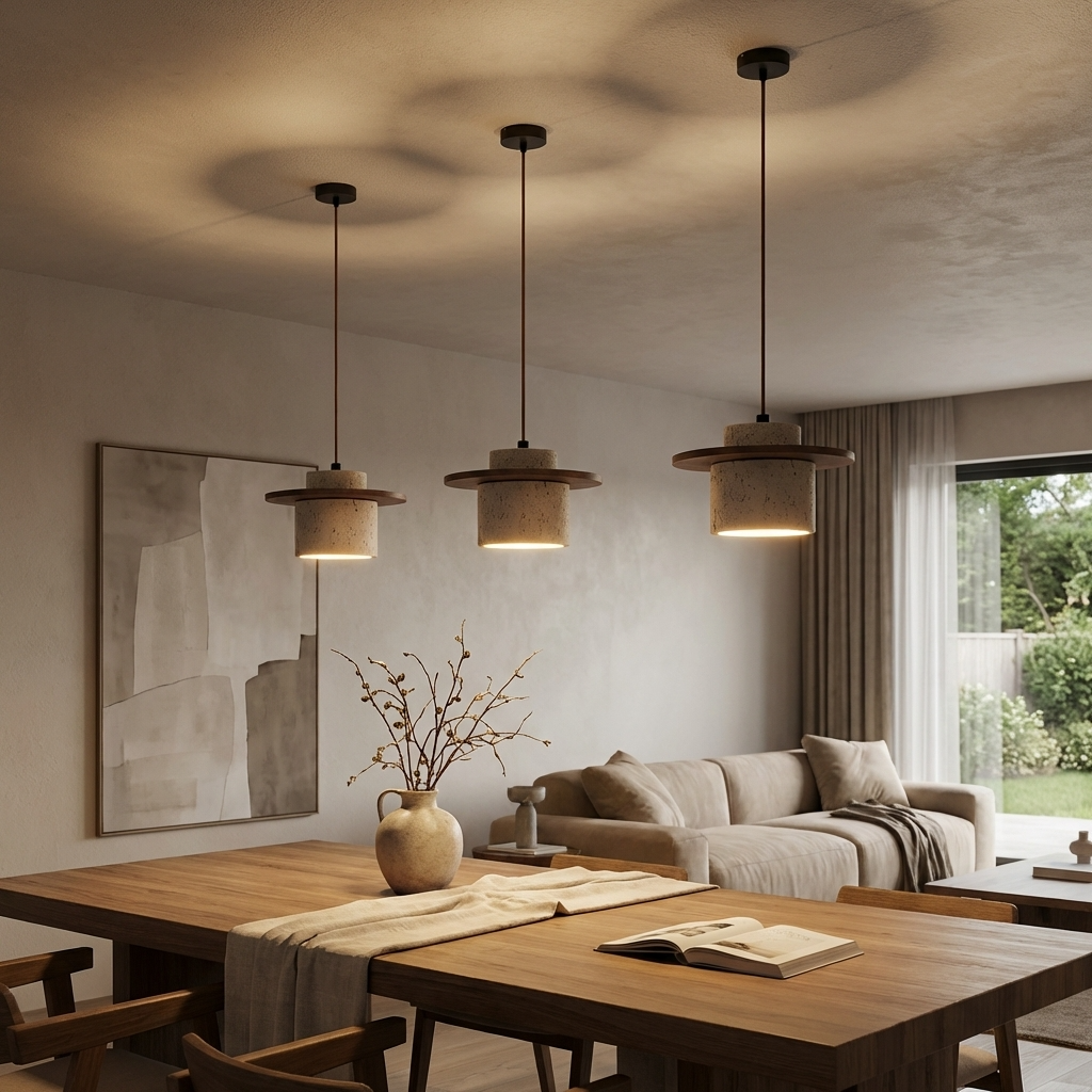 Natural Travertine Stone Layered Pendant Light