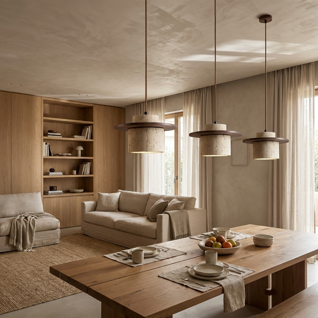 Natural Travertine Stone Layered Pendant Light