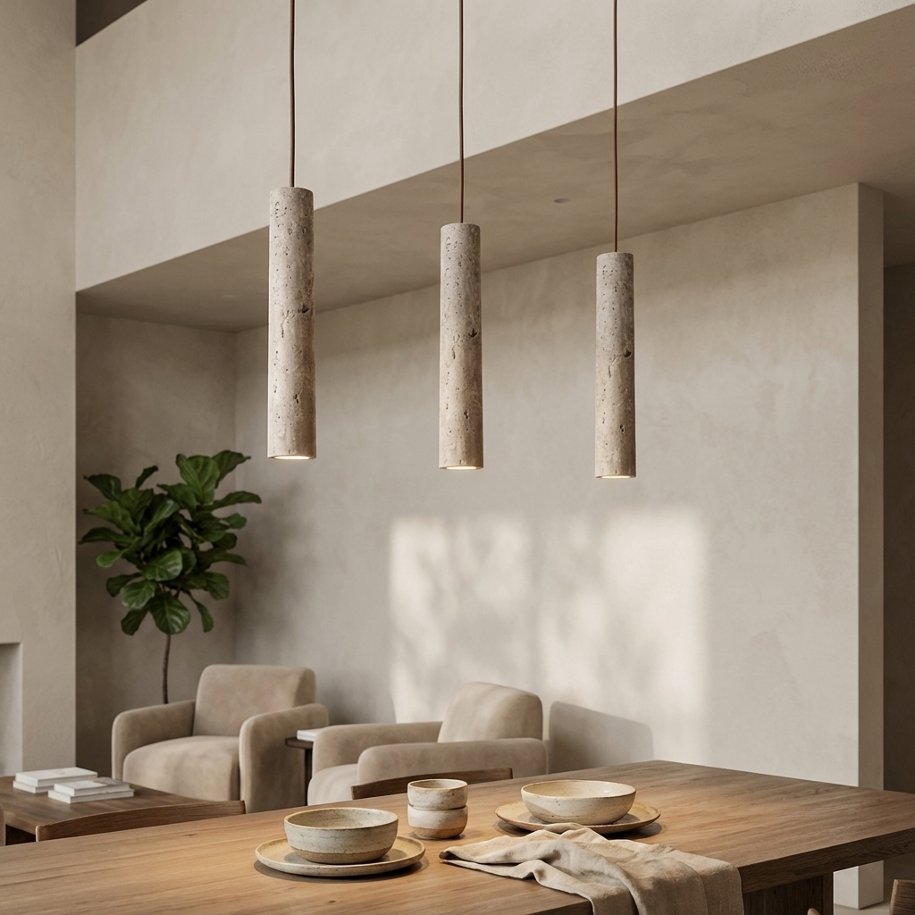 Natural Travertine Stone Linear Slim Pendant Light