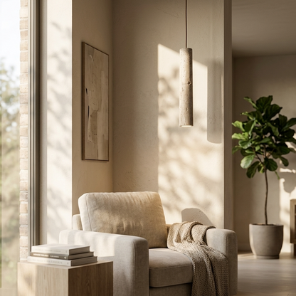 Natural Travertine Stone Linear Slim Pendant Light