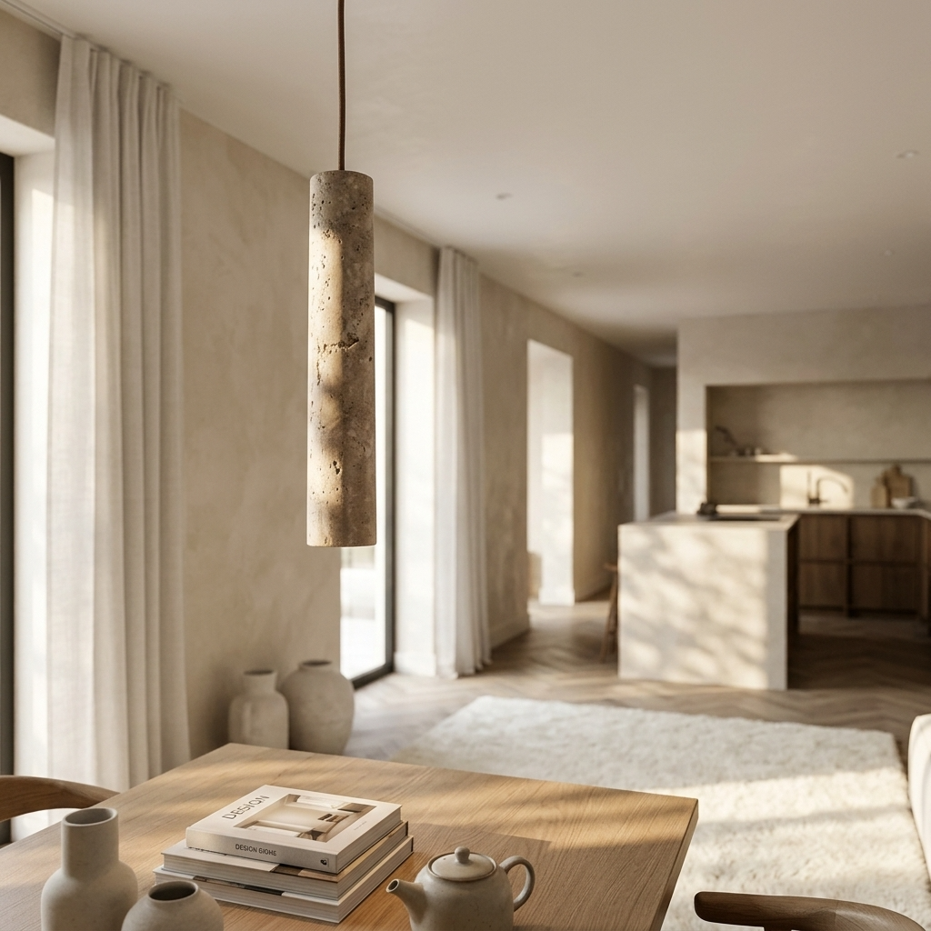 Natural Travertine Stone Linear Slim Pendant Light