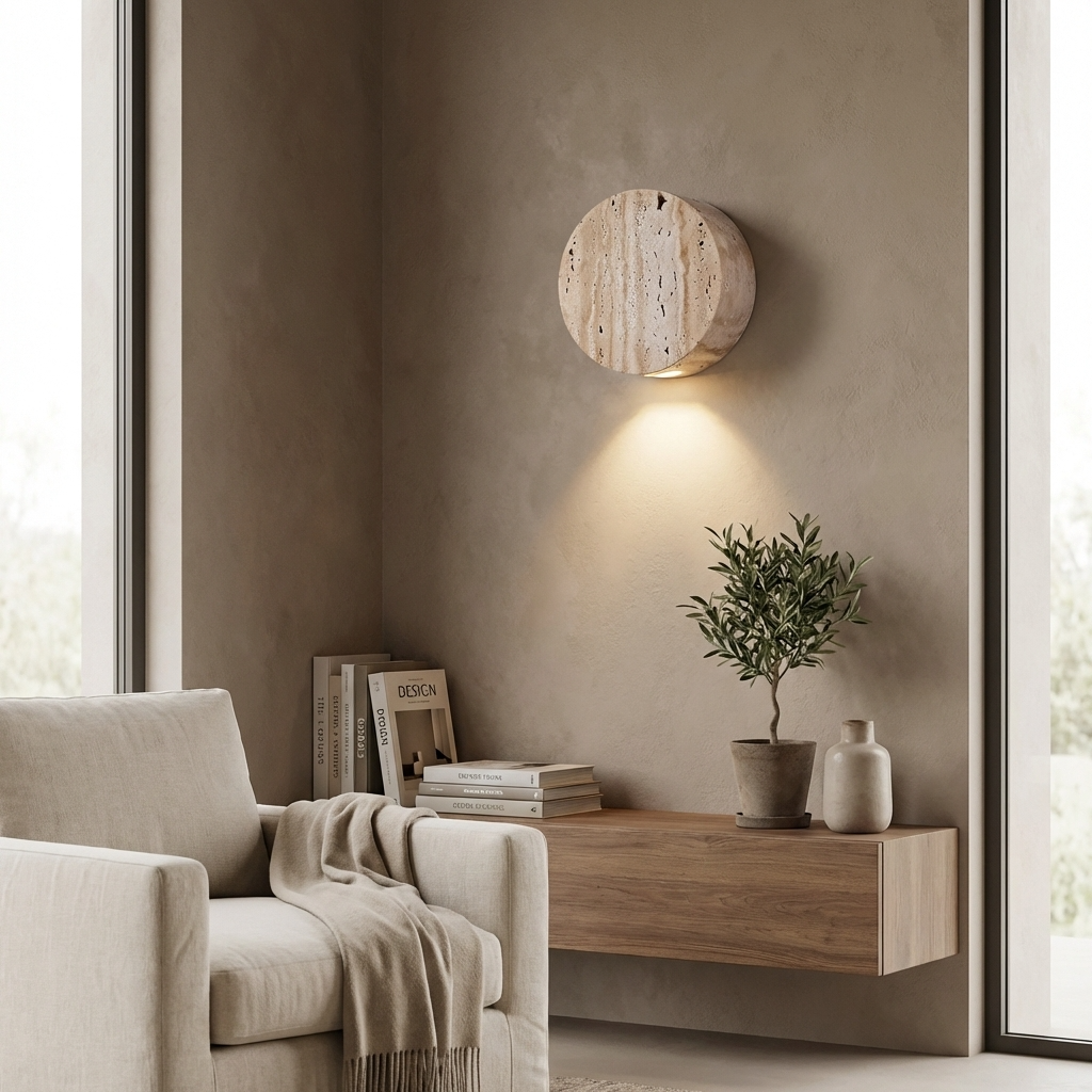 Natural Travertine Stone Round Down Wall Light