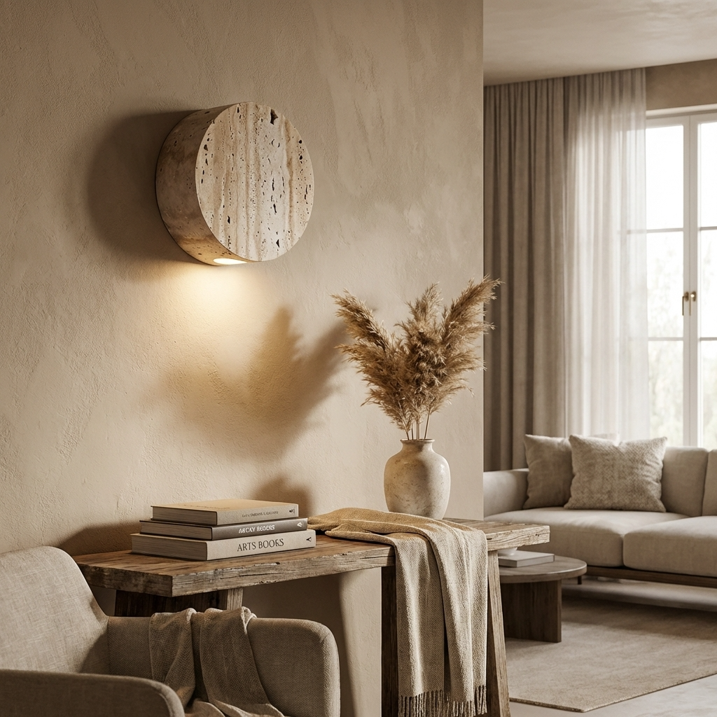 Natural Travertine Stone Round Down Wall Light