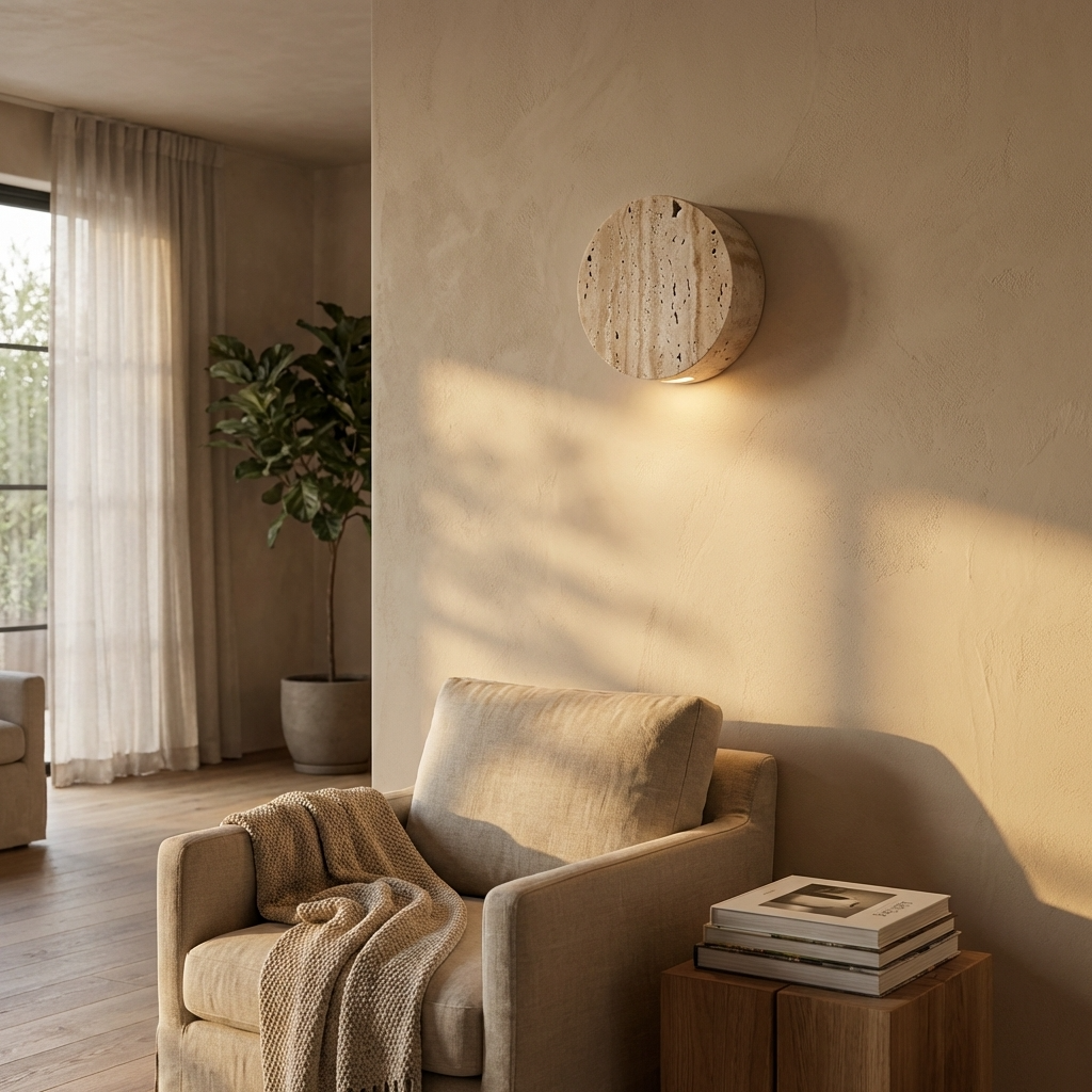 Natural Travertine Stone Round Down Wall Light