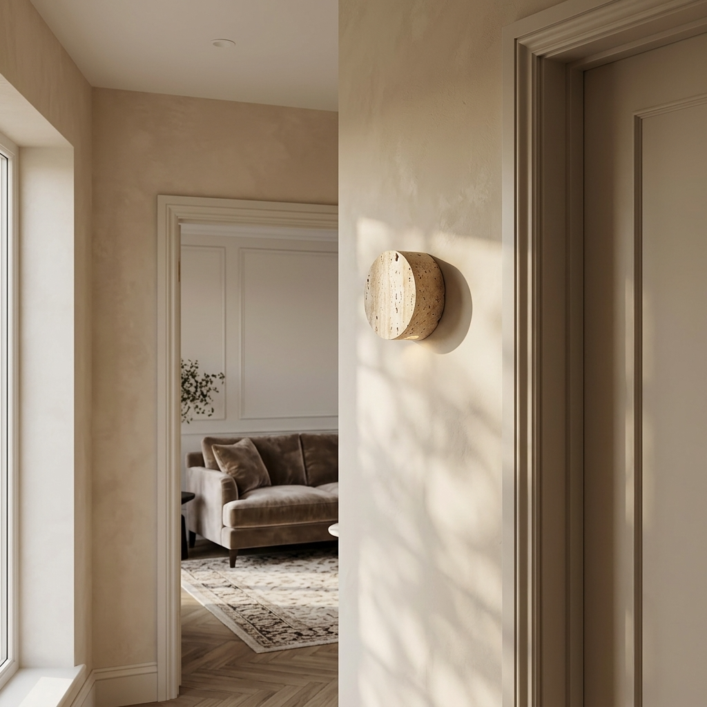 Natural Travertine Stone Round Down Wall Light