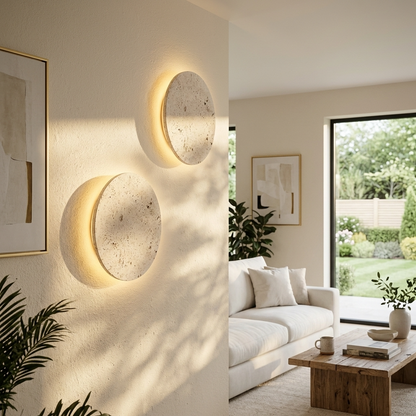 Natural Travertine Stone Round Wall Light