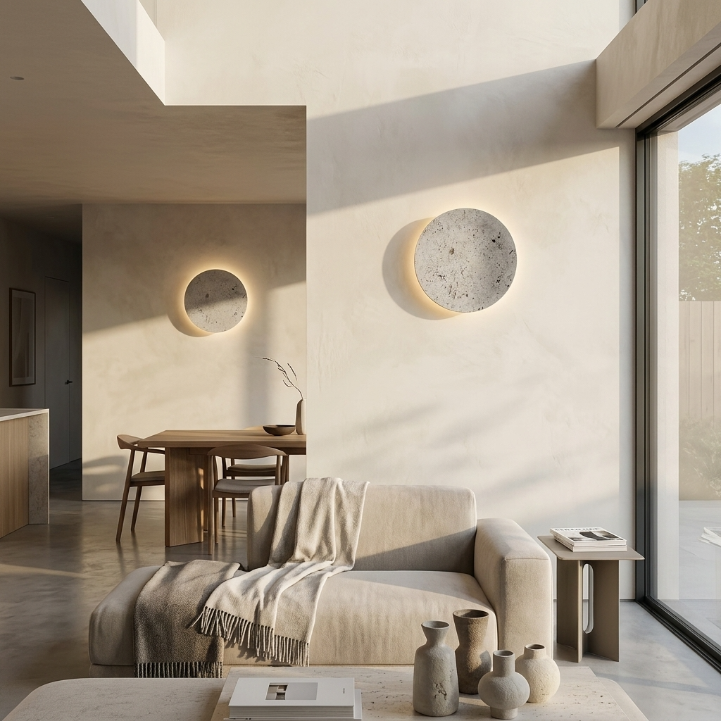 Natural Travertine Stone Round Wall Light