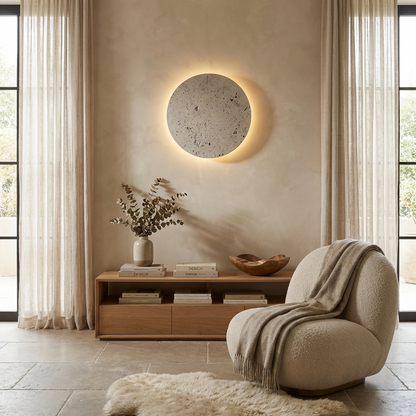 Natural Travertine Stone Round Wall Light